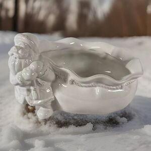 Pier 1 Imports Ceramic Santa & Bag Holiday Christmas Candy Bowl Plant Dish RARE